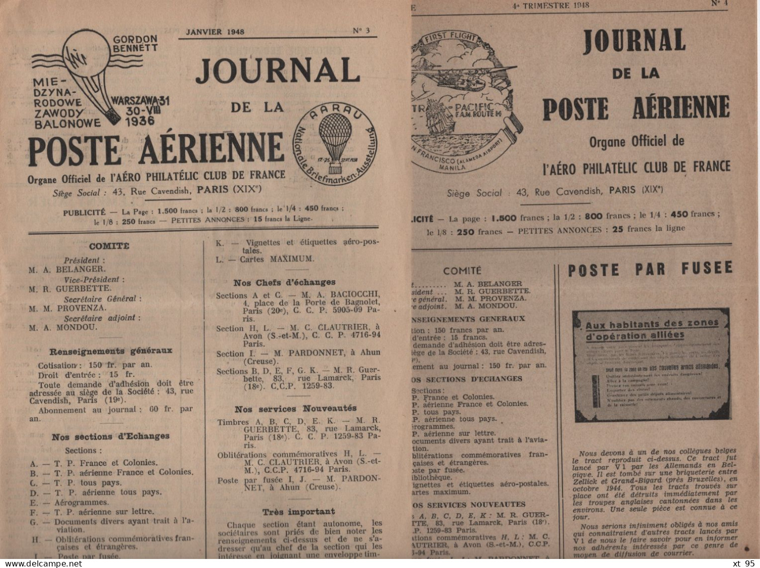 Journal De La Poste Aerienne - N°3 Et N°4 - 1948 - Francés (desde 1941)