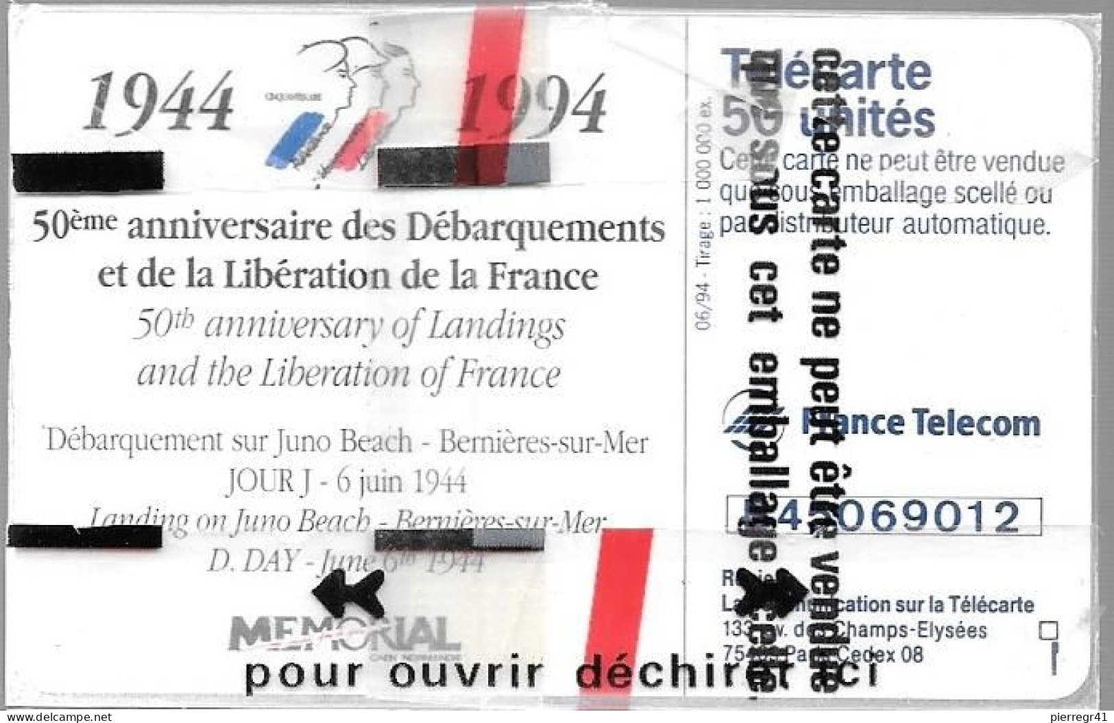 CARTE-PUBLIC-50U-F477.988-GEMA-06/94-2é Logo-10 JUIN 1944-BERNIERES-NSB-TBE - 1994