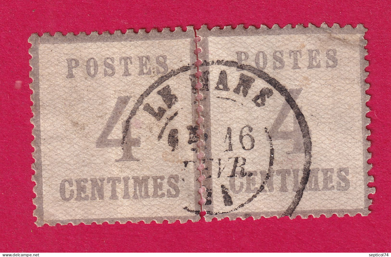 ALSACE LORRAINE N°3 PAIRE RECONSTITUE CAD FRANCAIS TYPE 17 LE MANS SARTHE 16 FEVRIER 1871 RARE TIMBRE BRIEFMARKEN FRANCE - Gebruikt