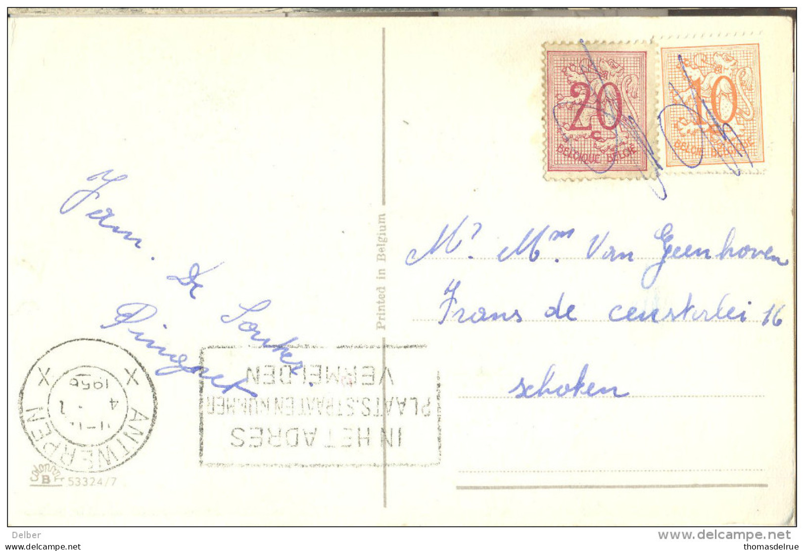 -ik149: Bic-afstempeling Op N° 850+851 Ipv Vlag Van X ANTWERPEN X....1956.. - 1951-1975 Heraldieke Leeuw