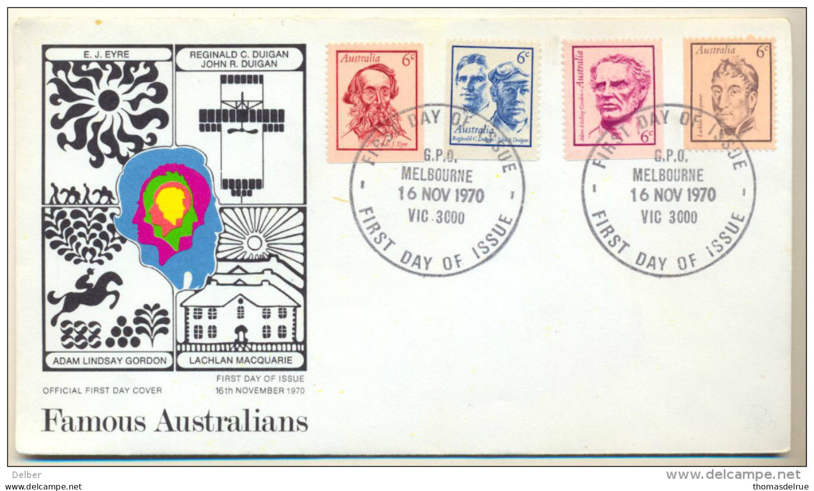 4v845: FDC FAMOUS AUSTRALIANS 16.11.1970 - Briefe U. Dokumente