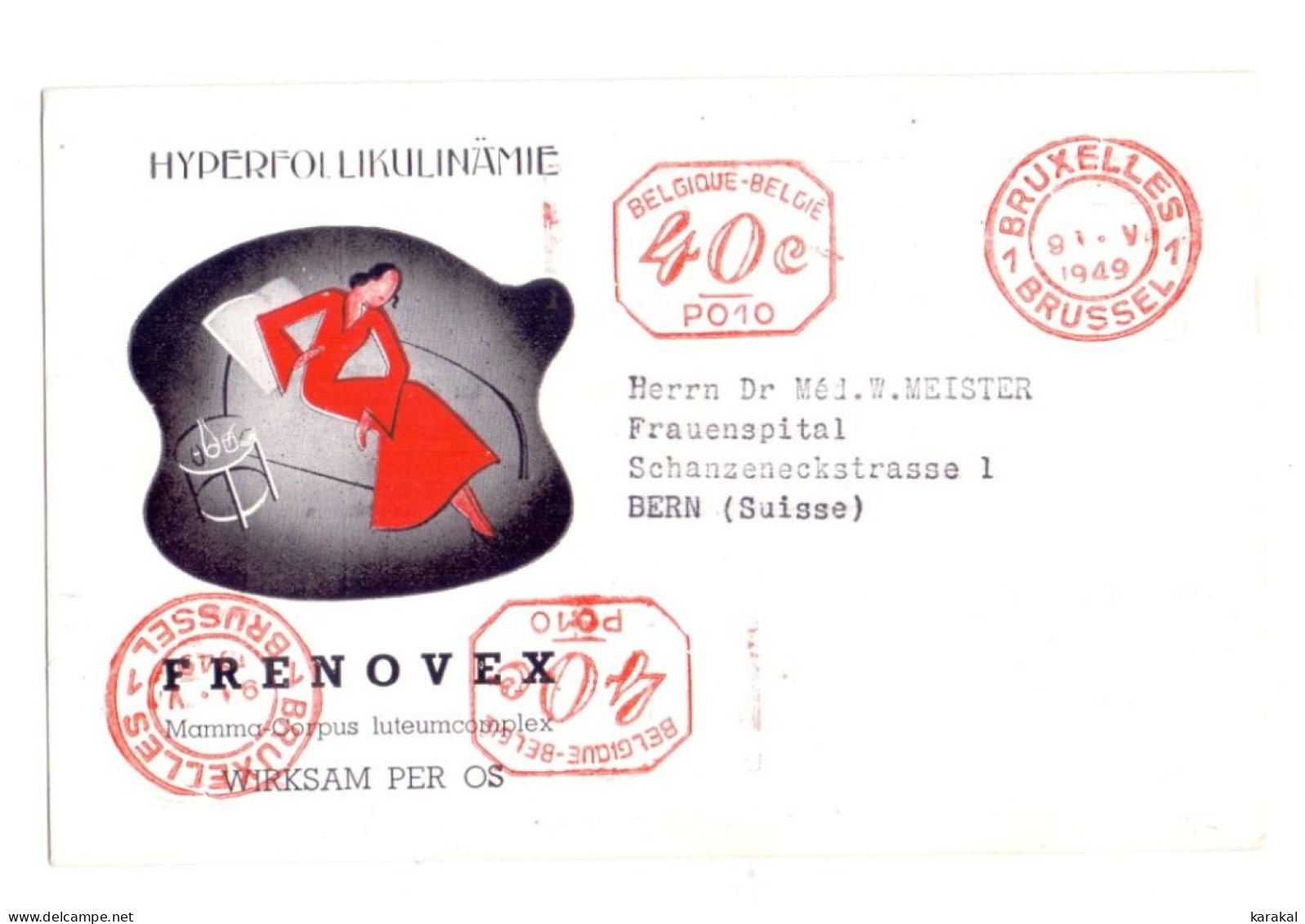 Belgique EMA P010 Hyperfollikulinämie Frenovex Pharmacal De Bruxelles à Bern Suisse 1949 - ...-1959