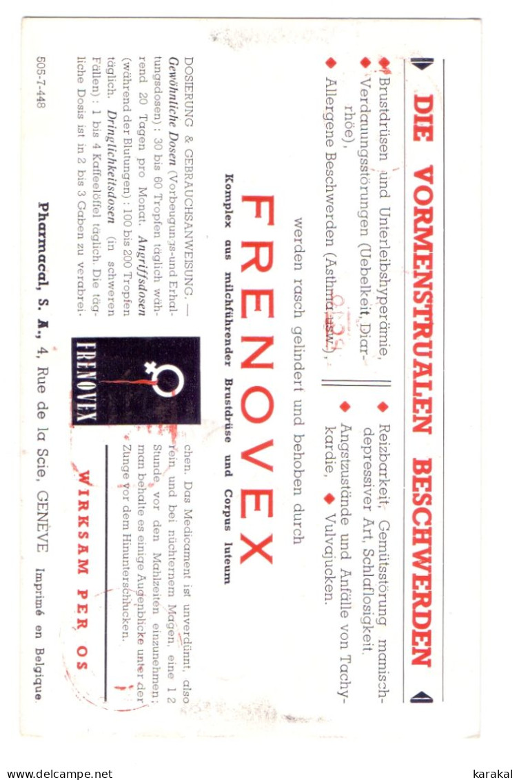 Belgique EMA P010 Hyperfollikulinämie Frenovex Pharmacal De Bruxelles à Bern Suisse 1949 - ...-1959