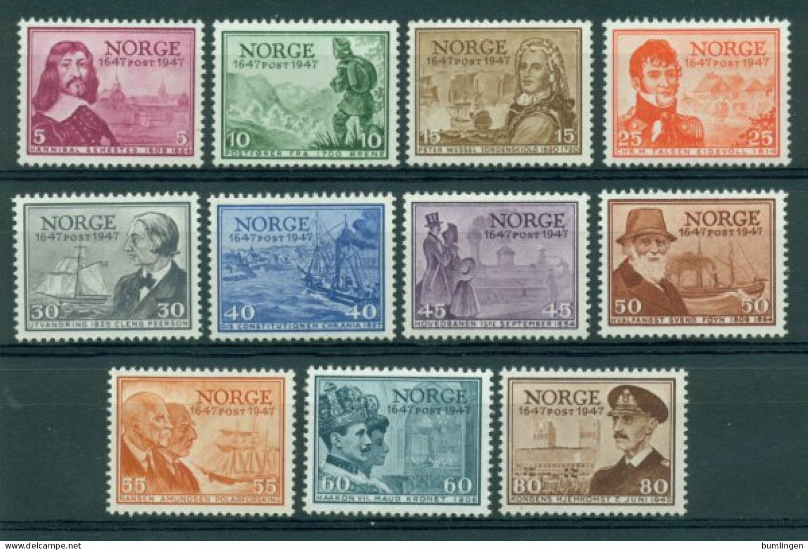 NORWAY 1947 Mi 323-33** 300th Anniversary Of The Norwegian Post [L3306] - Poste