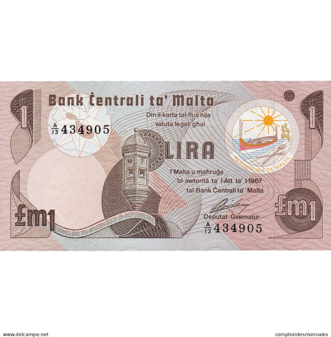 Billet, Malte, 1 Lira, 1967, NEUF - Malte