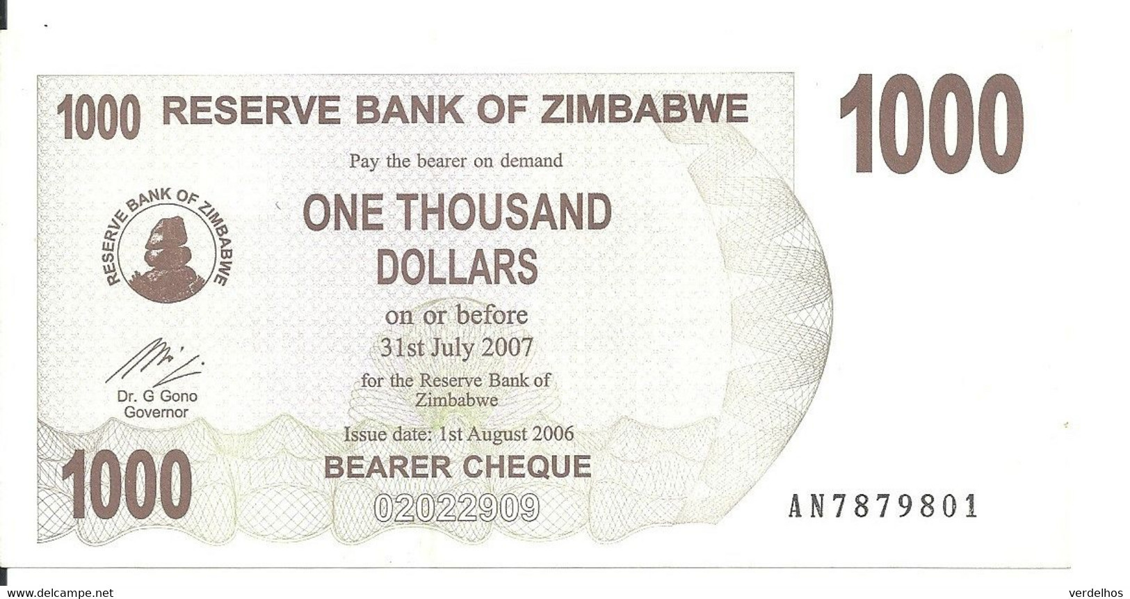 ZIMBABWE 1000 DOLLARS 2006 UNC P 44 - Zimbabwe