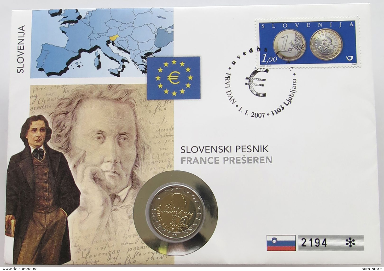 SLOVENIA NUMISBRIEF / STATIONERY 2 EURO 2007  #ns01 0155 - Slowenien