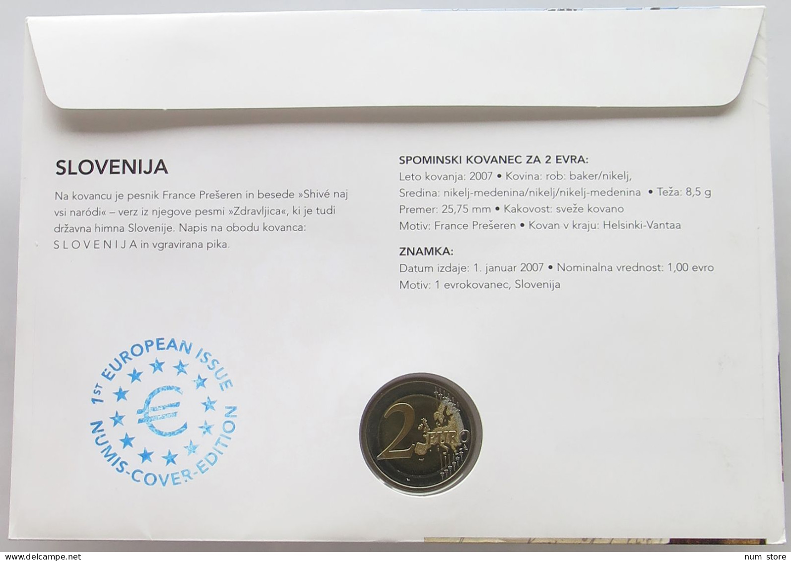 SLOVENIA NUMISBRIEF / STATIONERY 2 EURO 2007  #ns01 0155 - Slovenië