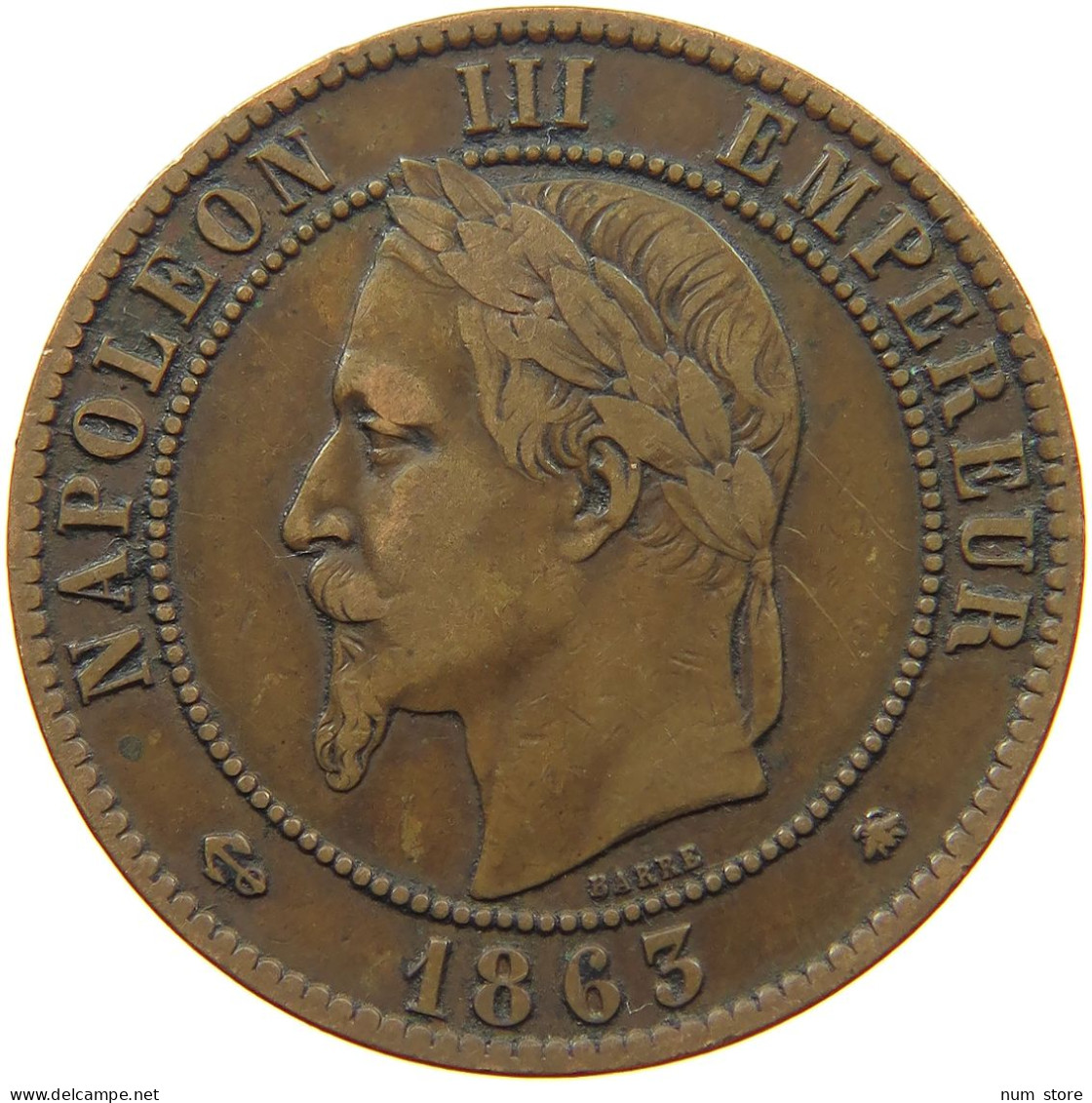 FRANCE 10 CENTIMES 1863 A Napoleon III. (1852-1870) #s077 0031 - 10 Centimes