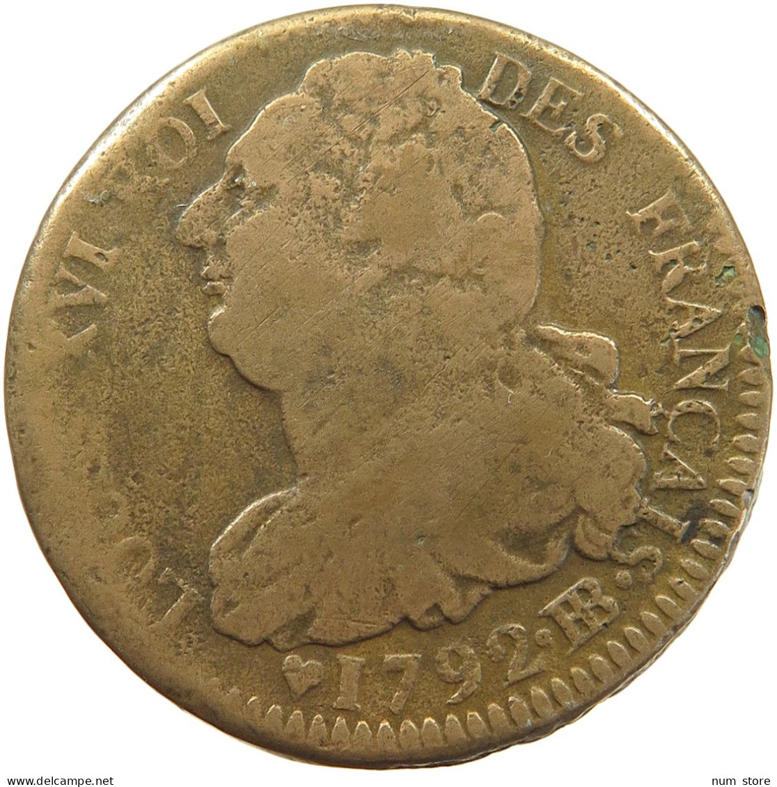 FRANCE 2 SOLS 1792 BB Louis XVI. (1774-1793) #t120 0381 - 1791-1792 Constitución 