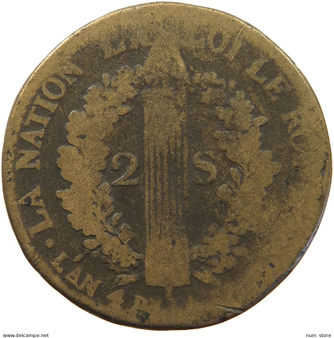 FRANCE 2 SOLS 1792 BB Louis XVI (1774-1793) #c052 0569 - 1791-1792 Constitution (An I)