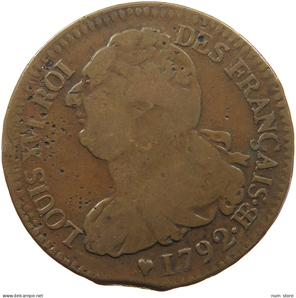 FRANCE 2 SOLS 1792 BB Louis XVI. (1774-1793) #t016 0039 - 1791-1792 Constitution (An I)