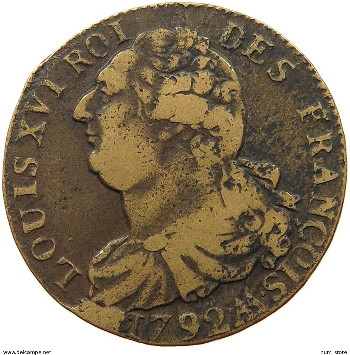 FRANCE 2 SOLS 1792 AA Louis XVI. (1774-1793) #t146 0079 - 1791-1792 Constitution