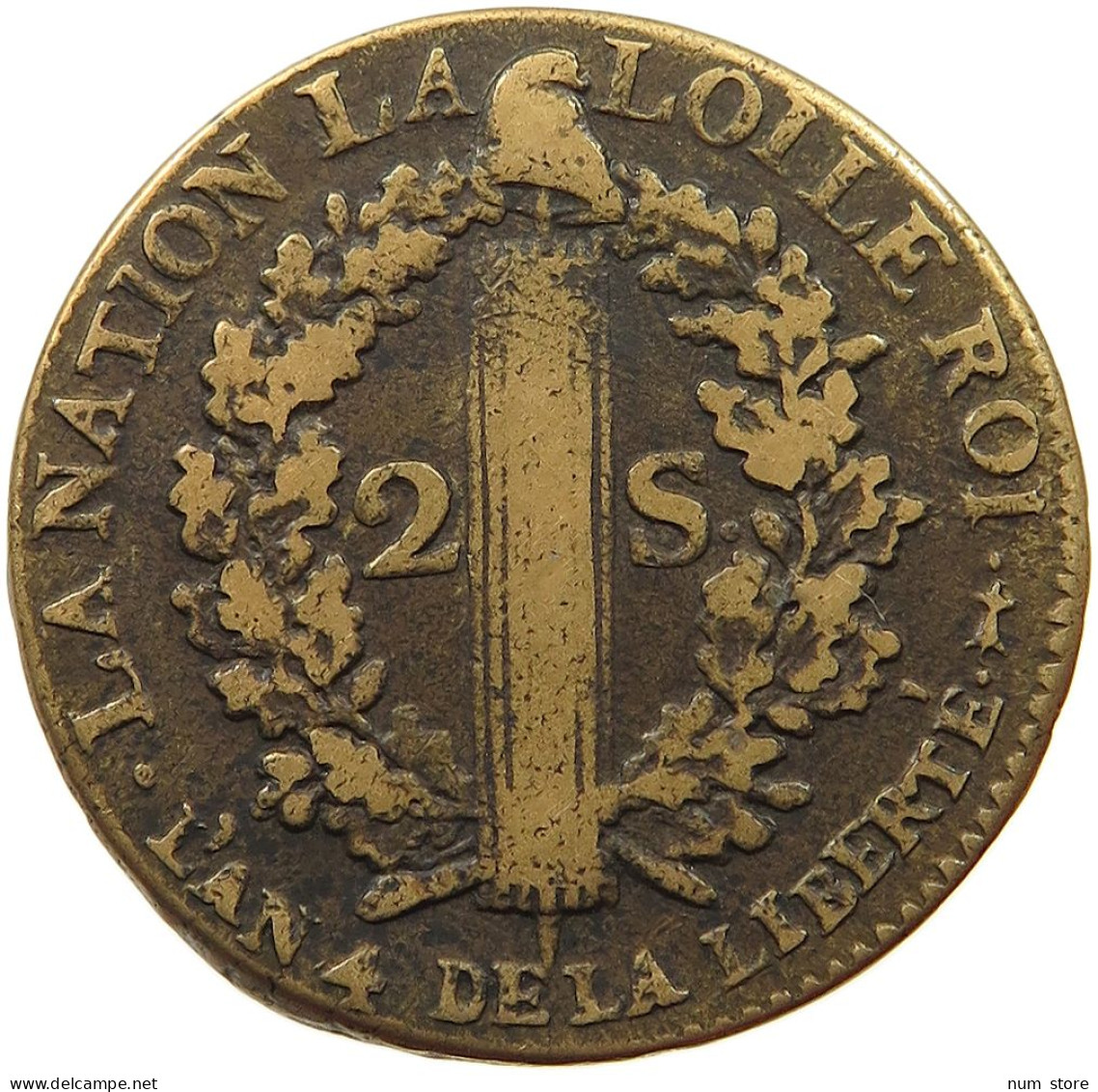 FRANCE 2 SOLS 1792 AA Louis XVI. (1774-1793) #t146 0079 - 1791-1792 Franse Grondwet