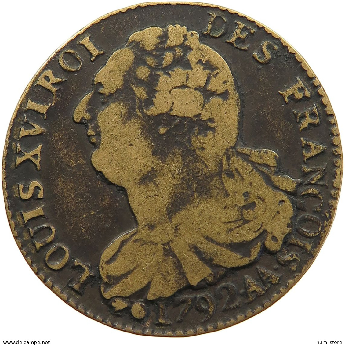 FRANCE 2 SOLS 1792 AA Louis XVI. (1774-1793) #t137 0525 - 1791-1792 Franse Grondwet