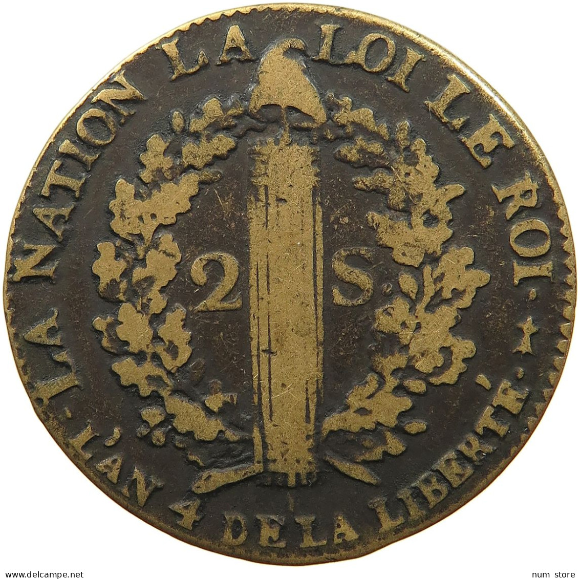 FRANCE 2 SOLS 1792 AA Louis XVI. (1774-1793) #t137 0525 - 1791-1792 Constitution