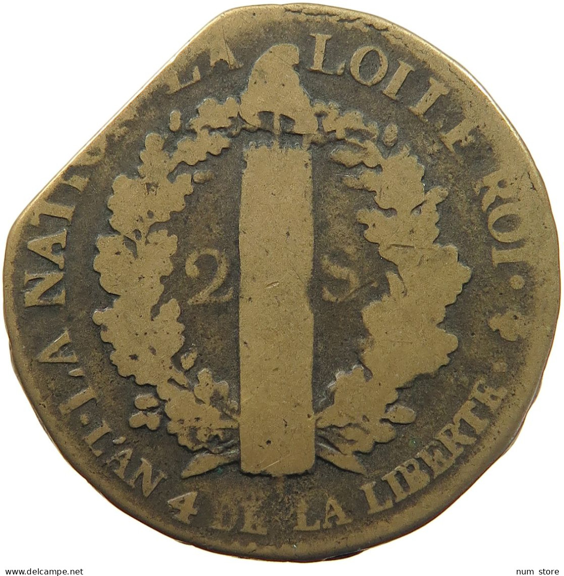 FRANCE 2 SOLS 1792 A Louis XVI (1774-1793) #c004 0277 - 1791-1792 Constitution (An I)