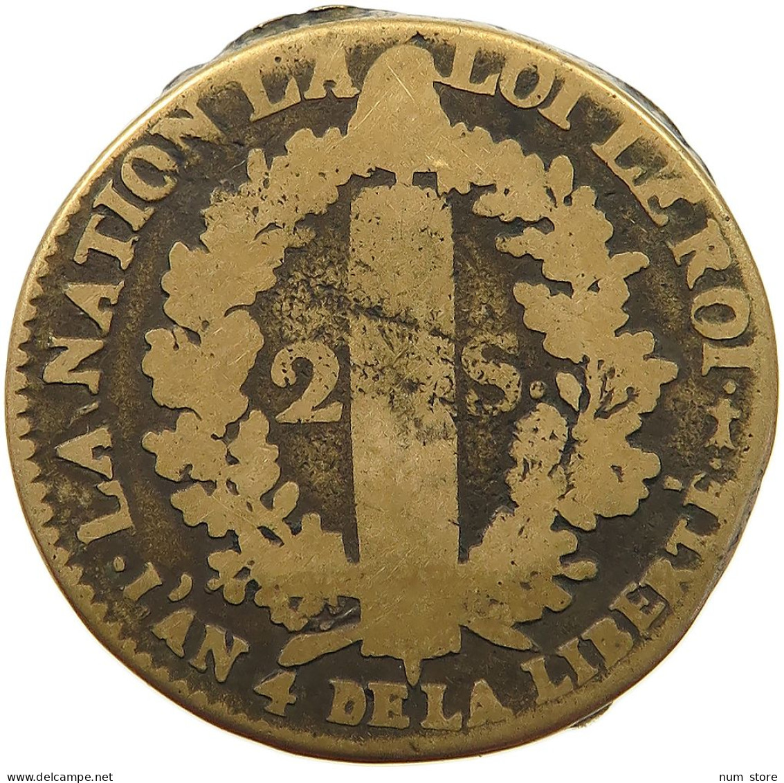 FRANCE 2 SOLS 1792 AA Louis XVI (1774-1793) #s076 0499 - 1791-1792 Franse Grondwet