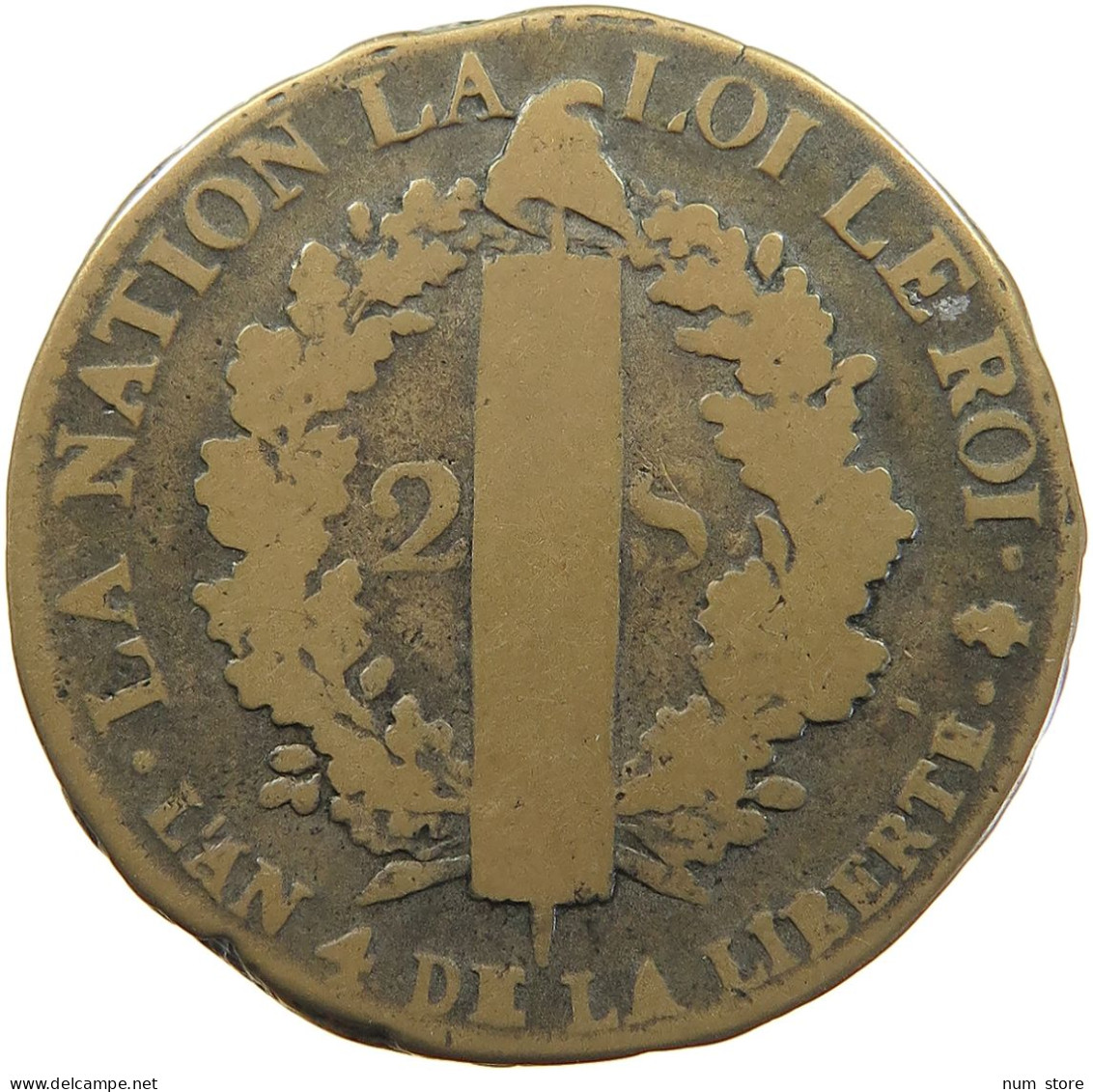 FRANCE 2 SOLS 1792 A Louis XVI (1774-1793) #c041 0201 - 1791-1792 Constitution (An I)