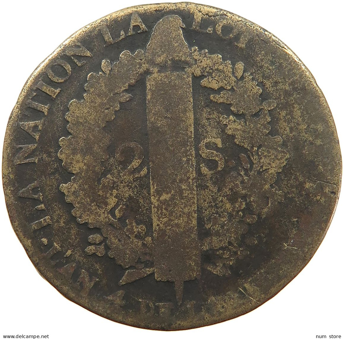 FRANCE 2 SOLS 1792 A Louis XVI (1774-1793) #a041 0111 - 1791-1792 Constitution (An I)