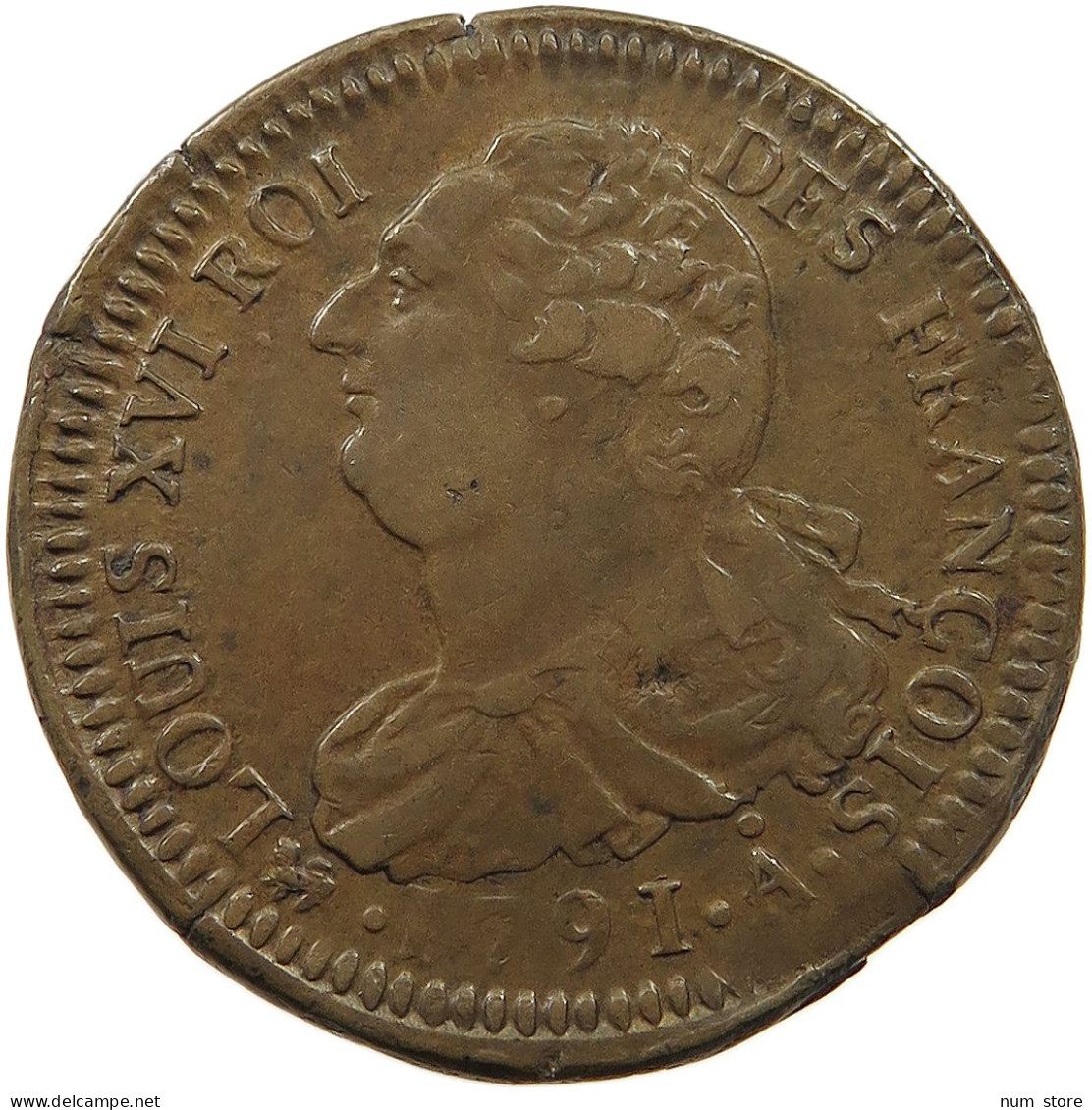 FRANCE 2 SOLS 1791 A YEAR 3 Louis XVI. (1774-1793) RARE #t058 0011 - 1791-1792 Constitution