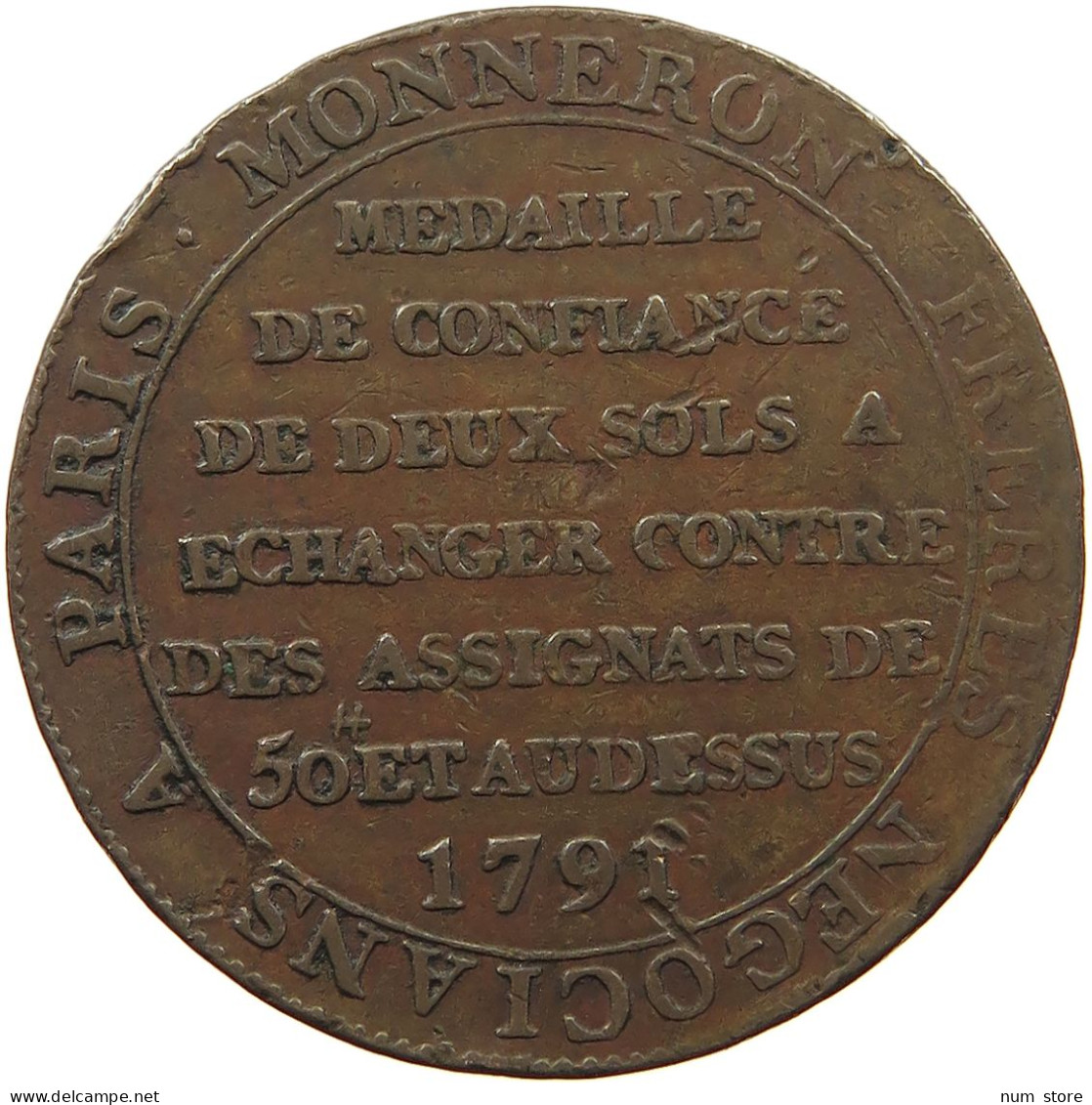 FRANCE 2 SOLS 1791 MONNERON #a059 0429 - 1791-1792 Constitution (An I)