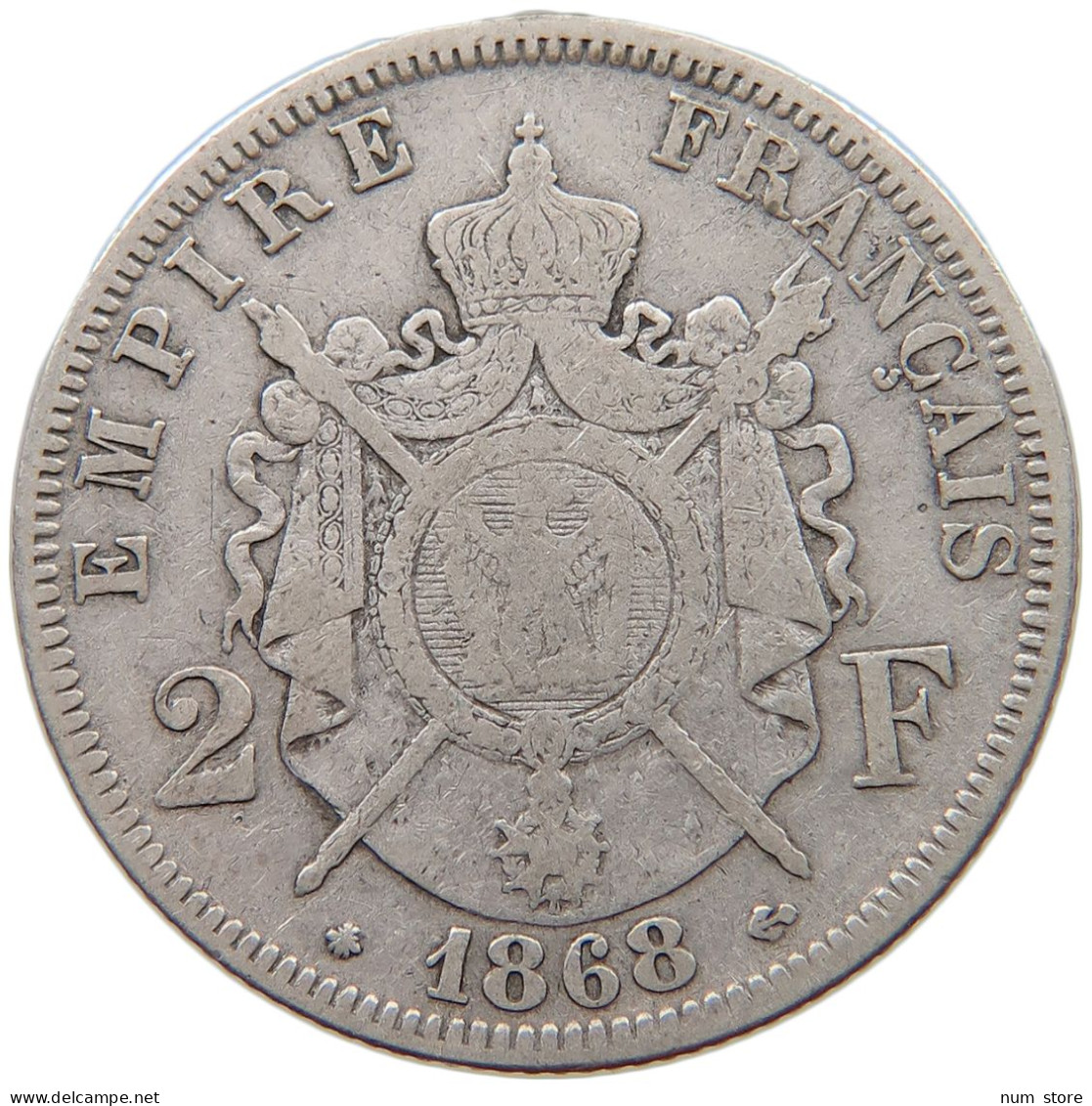 FRANCE 2 FRANCS 1868 A Napoleon III. (1852-1870) #c058 0127 - 2 Francs