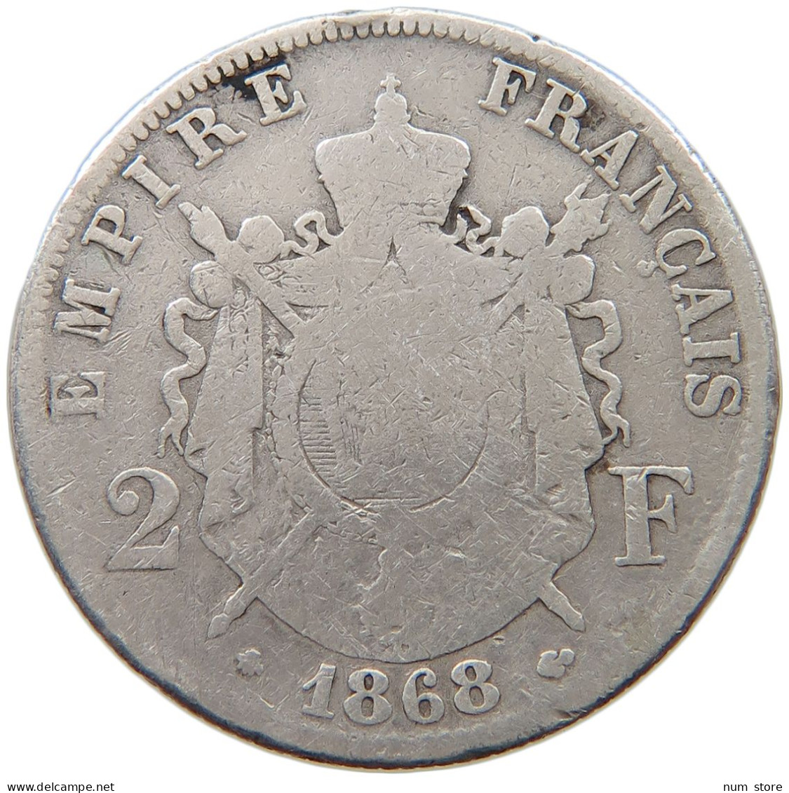 FRANCE 2 FRANCS 1868 A Napoleon III. (1852-1870) #a032 0651 - 2 Francs