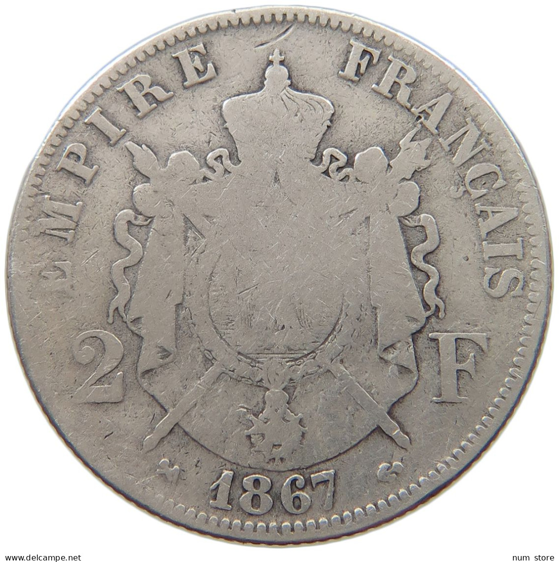 FRANCE 2 FRANCS 1867 K Napoleon III. (1852-1870) #a003 0165 - 2 Francs