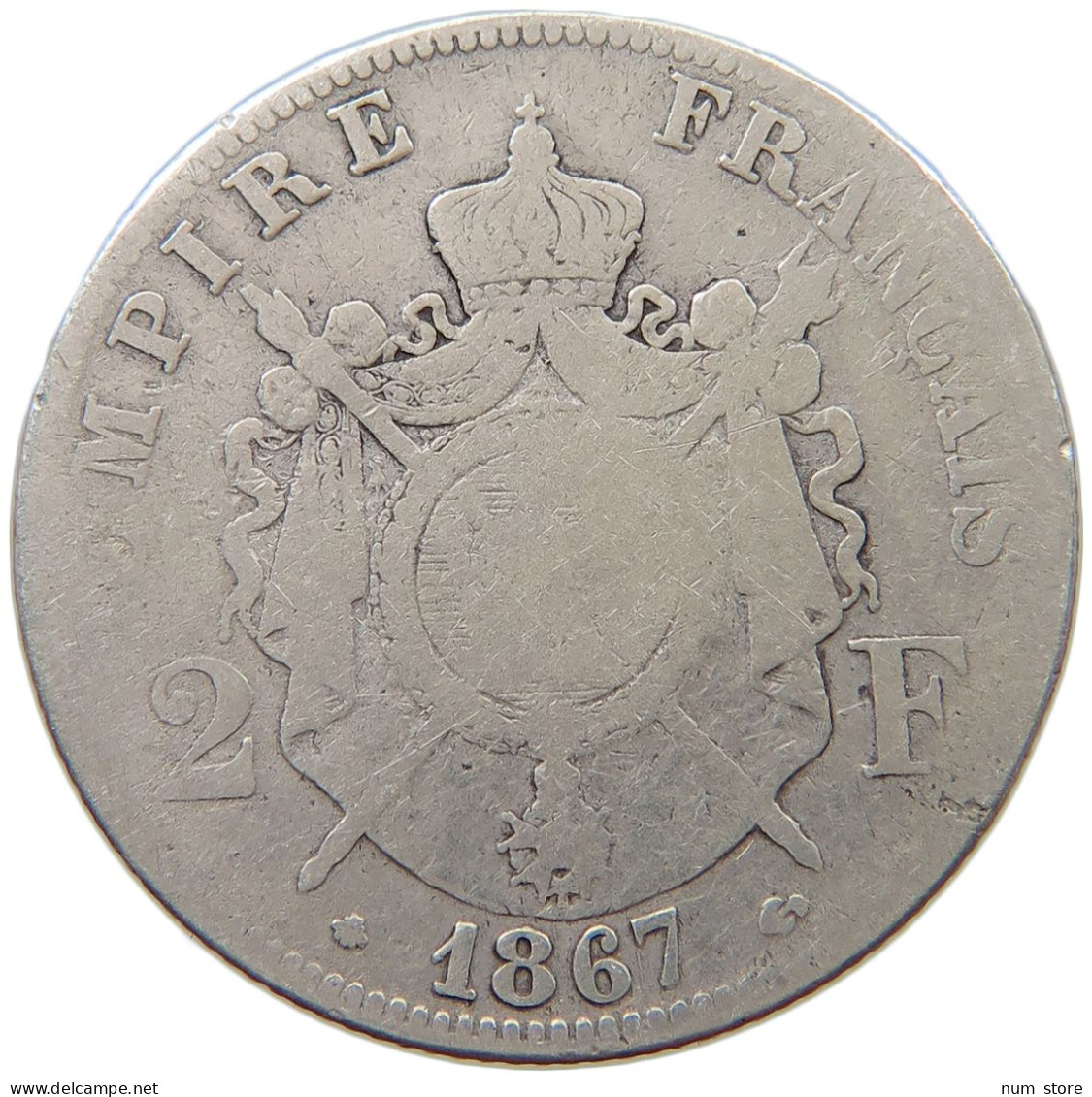 FRANCE 2 FRANCS 1867 A Napoleon III. (1852-1870) #a082 0287 - 2 Francs