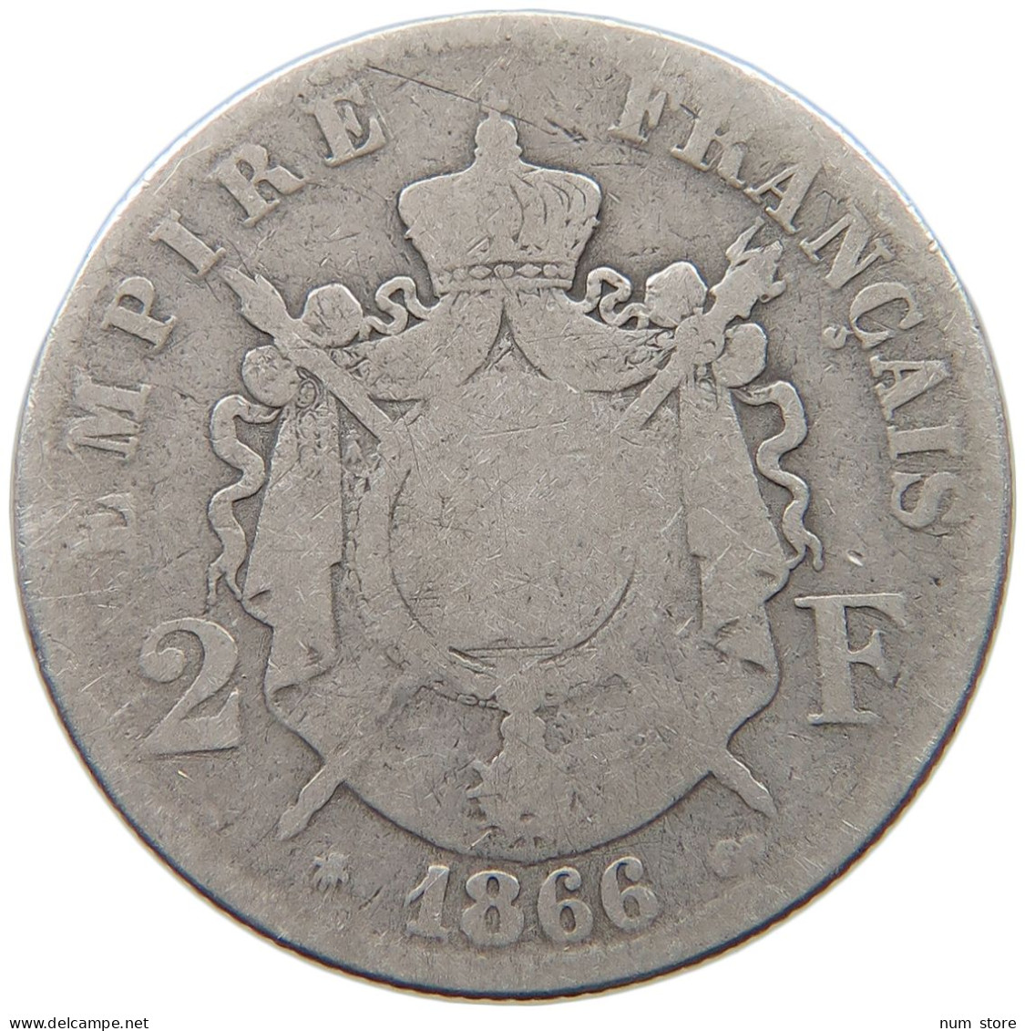 FRANCE 2 FRANCS 1866 A Napoleon III. (1852-1870) #a032 0653 - 2 Francs