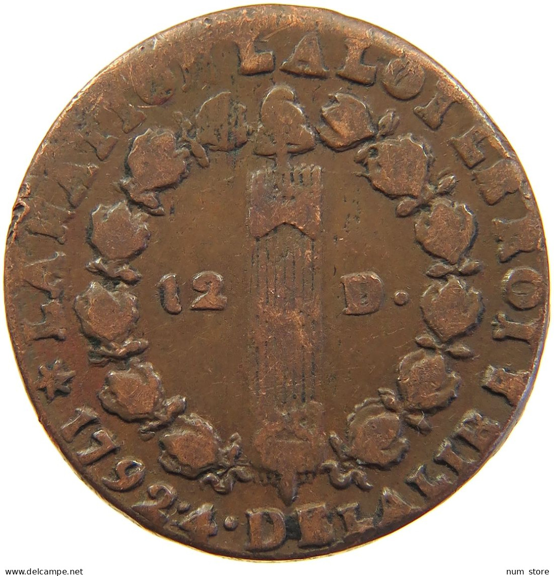 FRANCE 12 DENIERS 1792 PAU Louis XVI. (1774-1793) RARE #t016 0075 - 1791-1792 Verfassung 