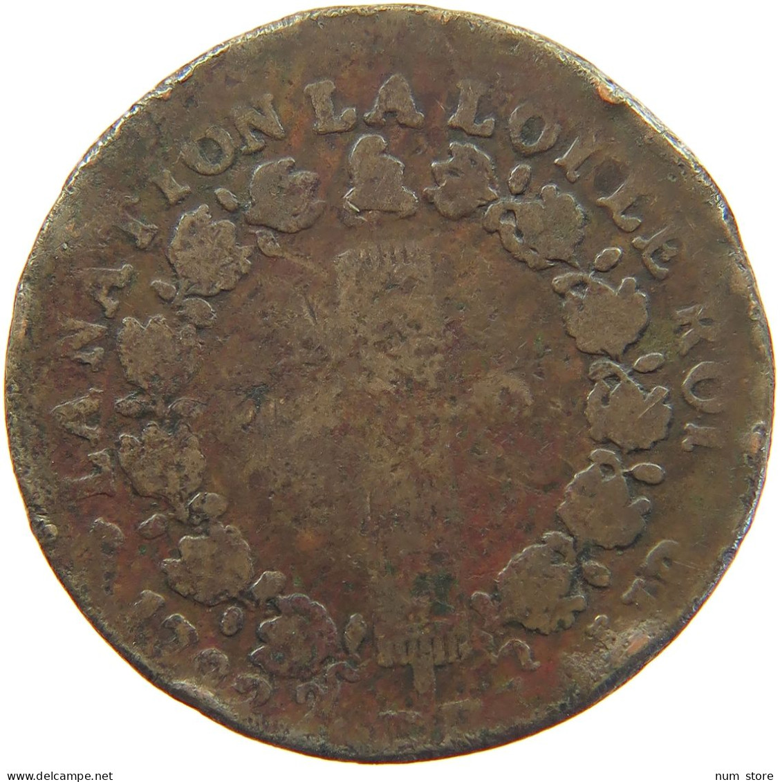 FRANCE 12 DENIERS 1792 K Louis XVI (1774-1793) OFF-CENTER #c033 0255 - 1791-1792 Constitución 