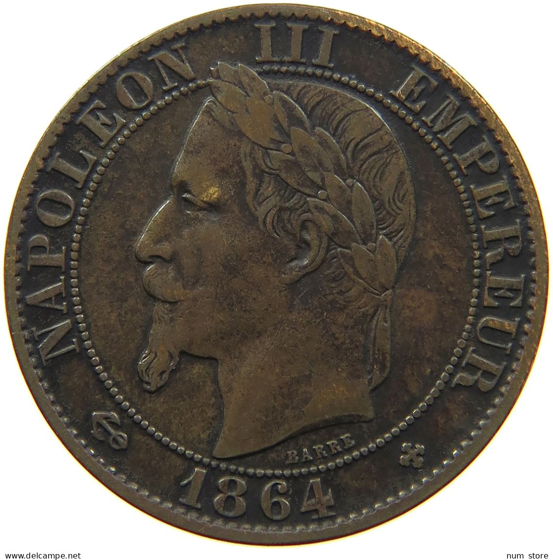 FRANCE 5 CENTIMES 1864 BB Napoleon III. (1852-1870) #s007 0121 - 5 Centimes