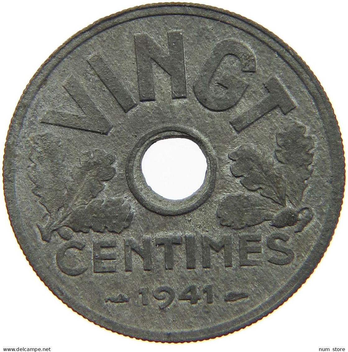 FRANCE 20 CENTIMES 1941 SMALLER HOLE #c029 0243 - Andere & Zonder Classificatie