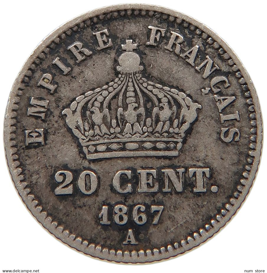 FRANCE 20 CENTIMES 1867 A Napoleon III. (1852-1870) #s017 0177 - 20 Centimes