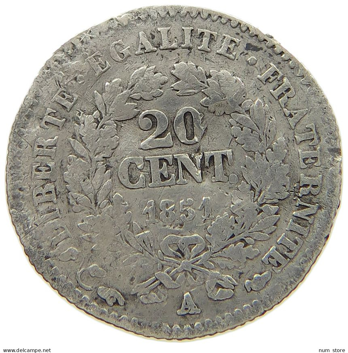 FRANCE 20 CENTIMES 1851 A  #a059 0085 - 50 Centimes