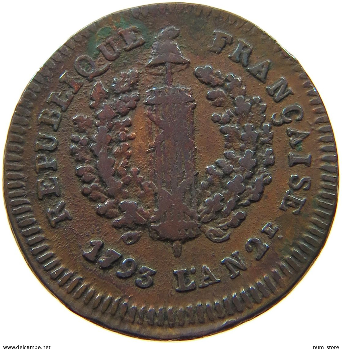 FRANCE 2 SOLS 1793 MAYENCE  #t129 0329 - 1792-1804 First French Republic
