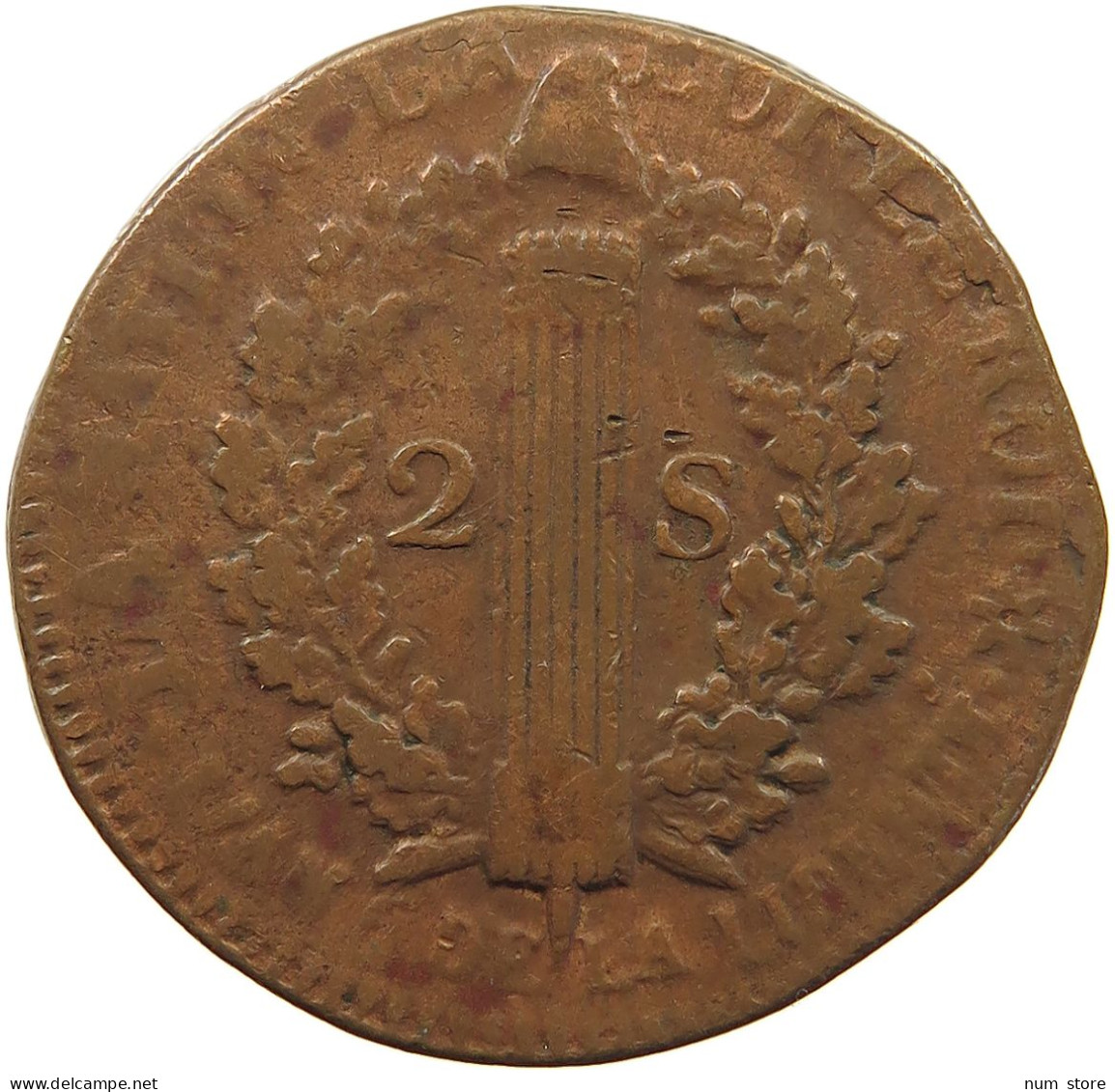 FRANCE 2 SOLS 1793 LAN 5 BB Louis XVI (1774-1793) #c004 0283 - 1792-1804 Prima Repubblica