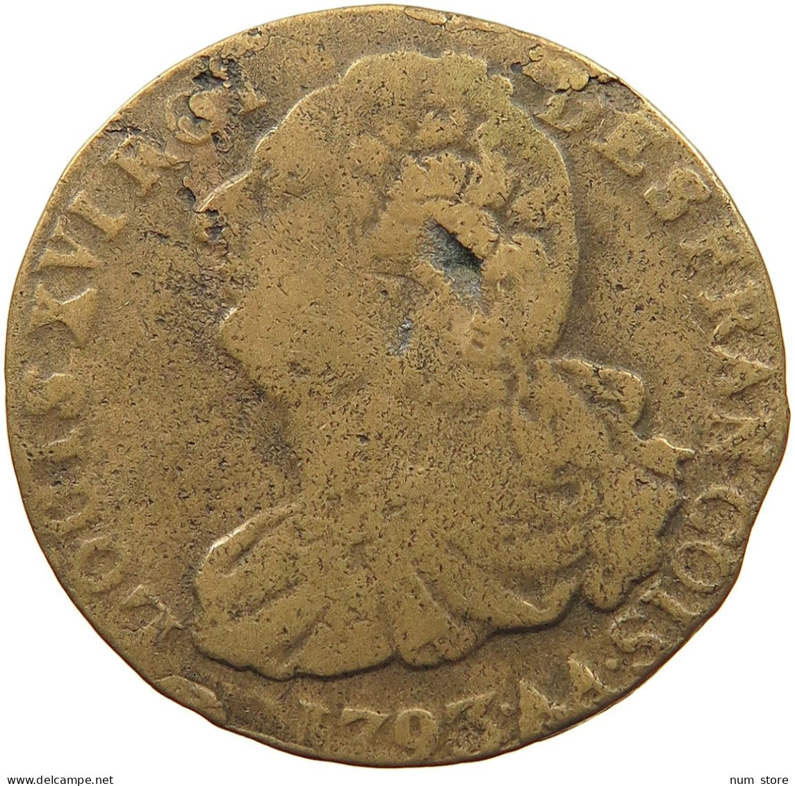 FRANCE 2 SOLS 1793 AA Louis XVI (1774-1793) #c003 0143 - 1792-1804 First French Republic