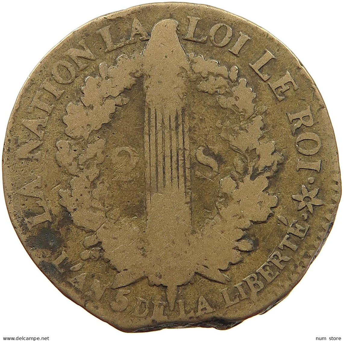 FRANCE 2 SOLS 1793 BB AN 5 Louis XVI (1774-1793) #s076 0501 - 1792-1804 Erste Französische Republik