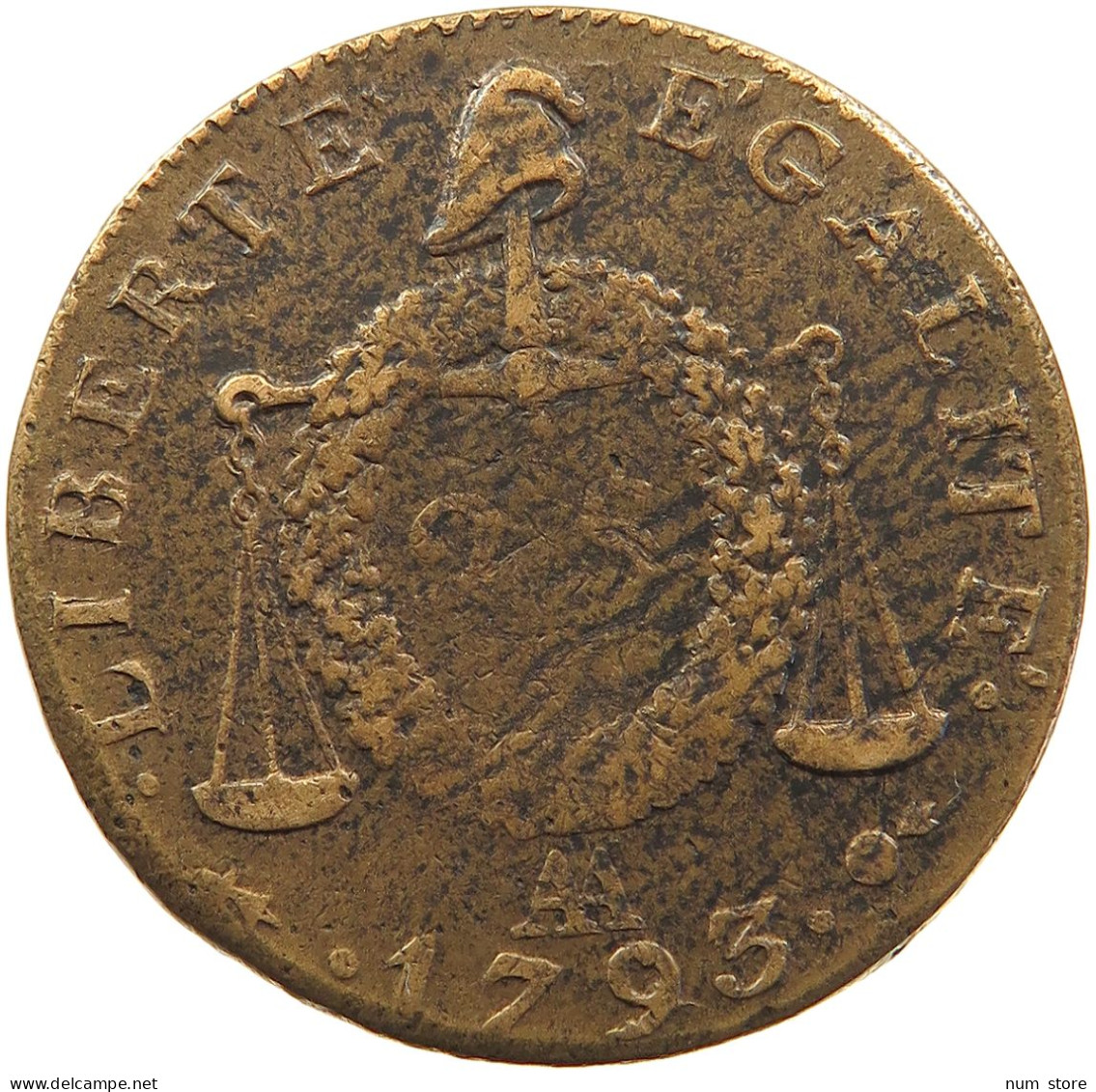 FRANCE 2 SOLS 1793 AA  #t016 0047 - 1792-1804 First French Republic