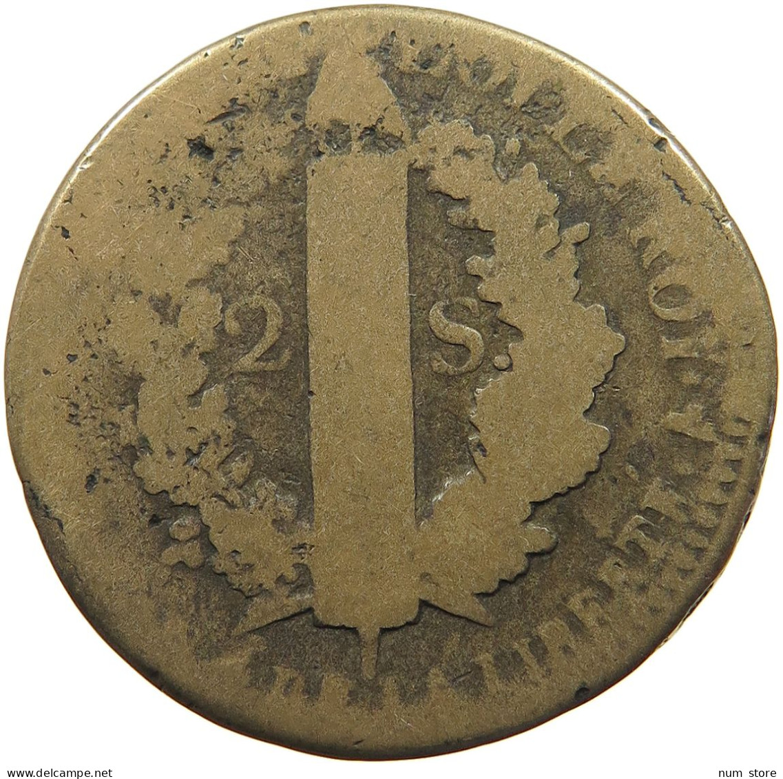 FRANCE 2 SOLS 1792 W Louis XVI (1774-1793) #c078 0765 - 1791-1792 Constitution (An I)