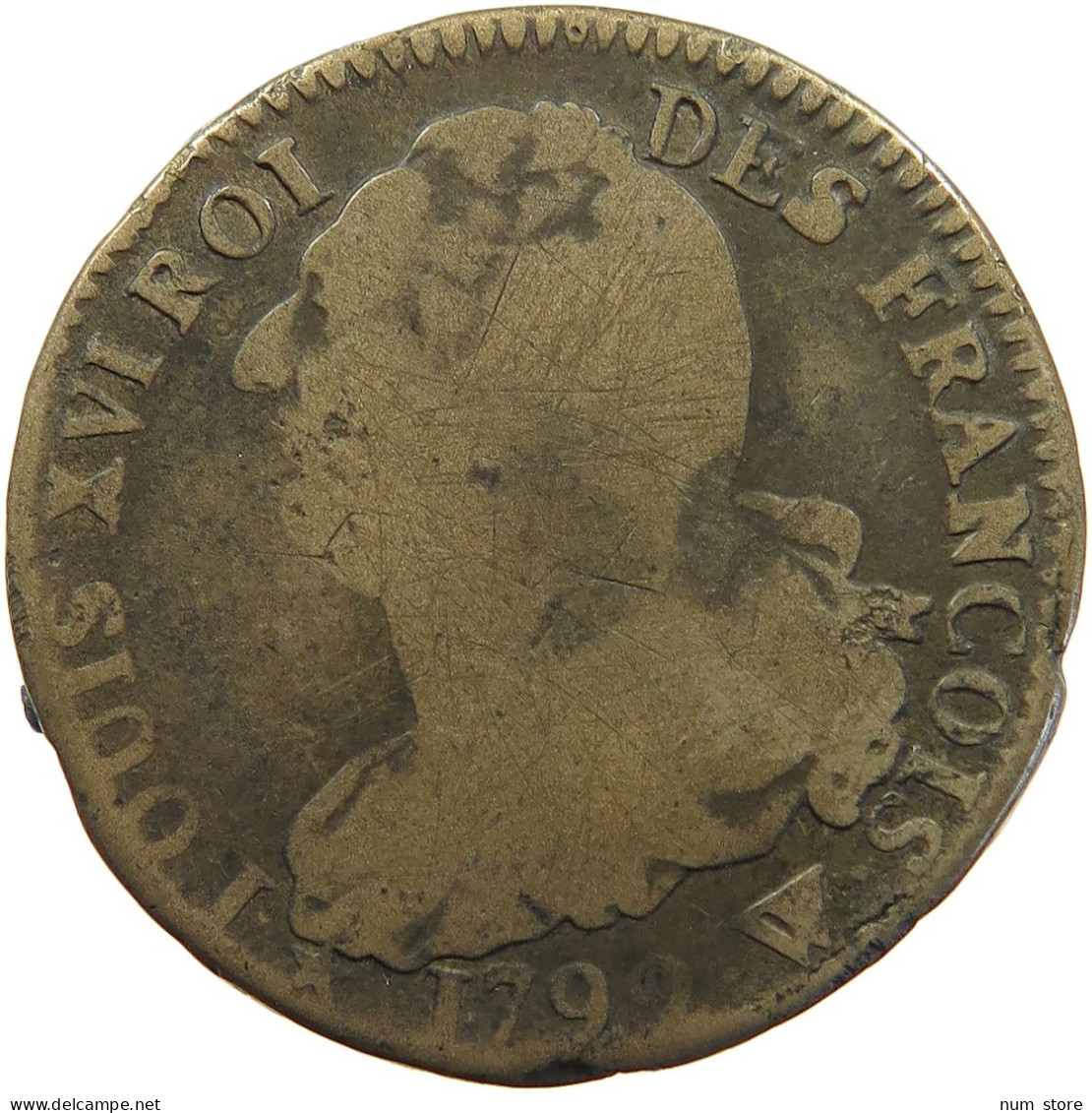 FRANCE 2 SOLS 1792 W Louis XVI. (1774-1793) #t001 0291 - 1791-1792 Constitución 