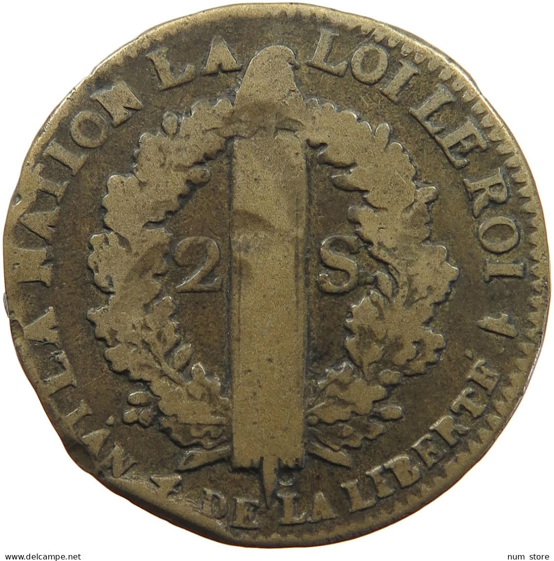 FRANCE 2 SOLS 1792 W Louis XVI. (1774-1793) #t001 0291 - 1791-1792 Constitution