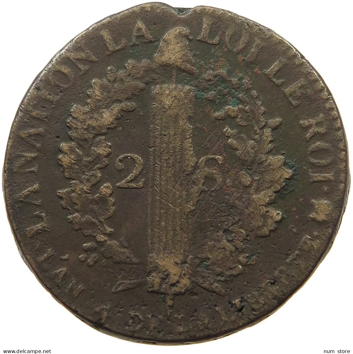 FRANCE 2 SOLS 1792 N MONTPELLIER Louis XVI. (1774-1793) #t146 0083 - 1791-1792 Franse Grondwet