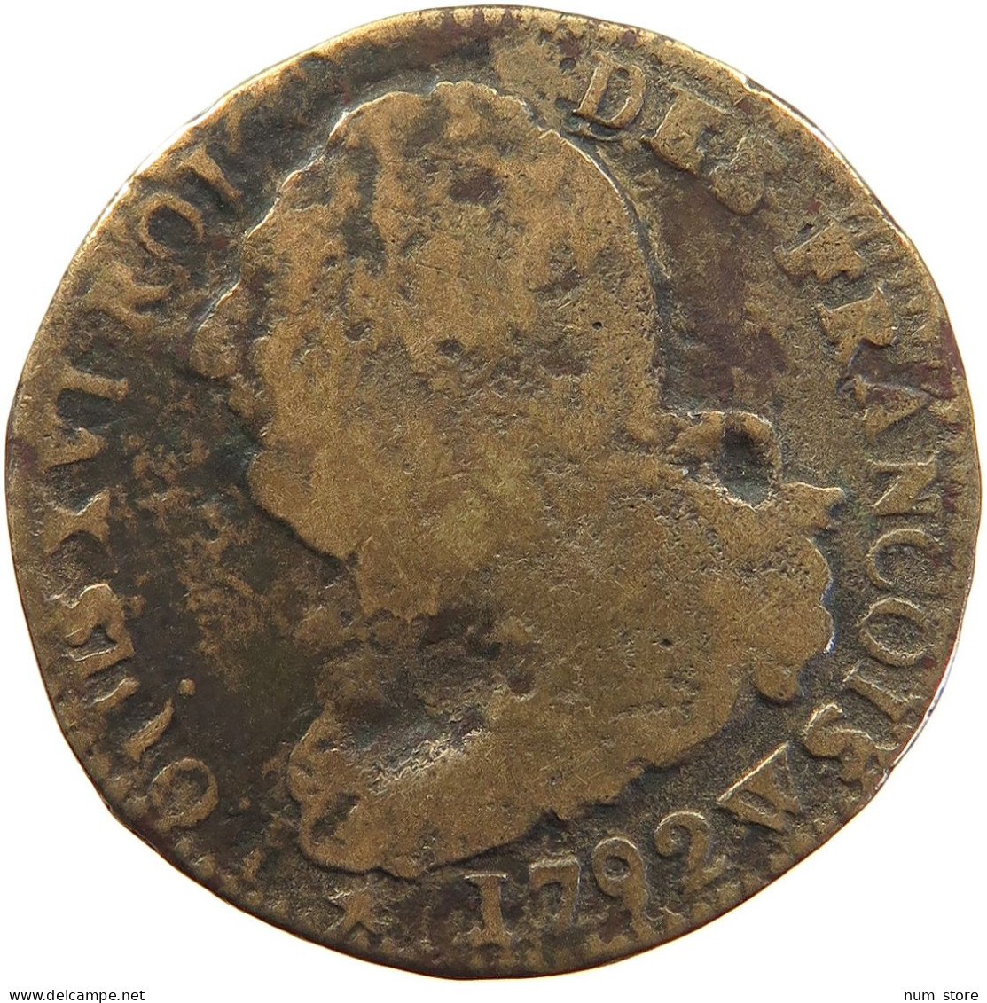 FRANCE 2 SOLS 1792 W Louis XVI (1774-1793) #c060 0055 - 1791-1792 Constitution (An I)