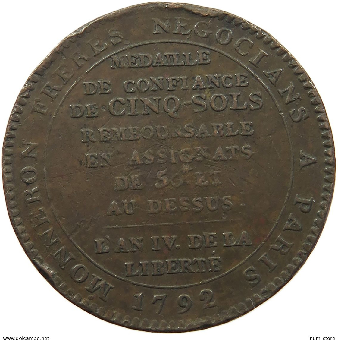 FRANCE 5 SOLS 1792 MONNERON #c057 0151 - 1791-1792 Franse Grondwet