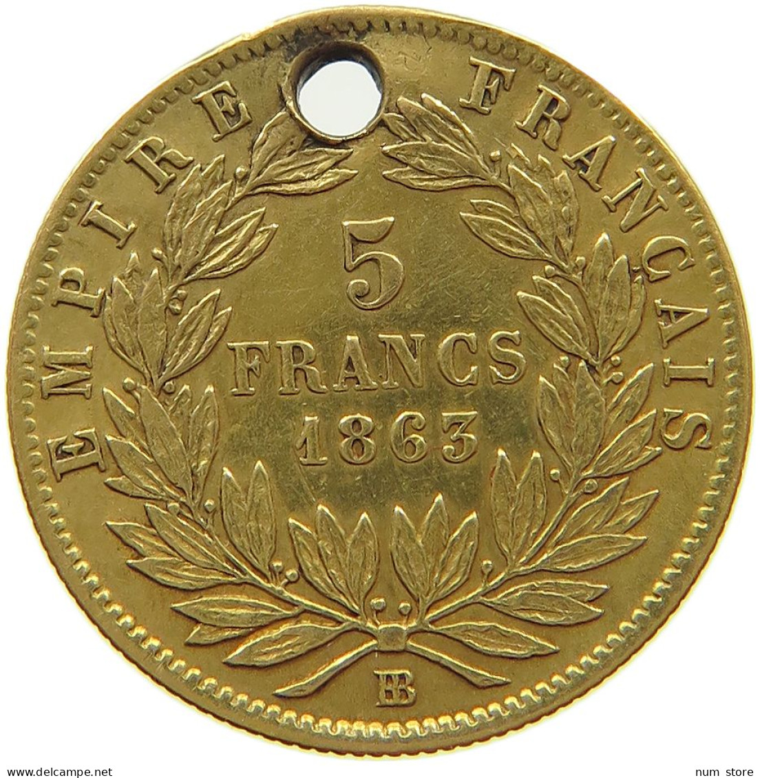 FRANCE 5 FRANCS 1863 BB Napoleon III. (1852-1870) #t150 0345 - 5 Francs