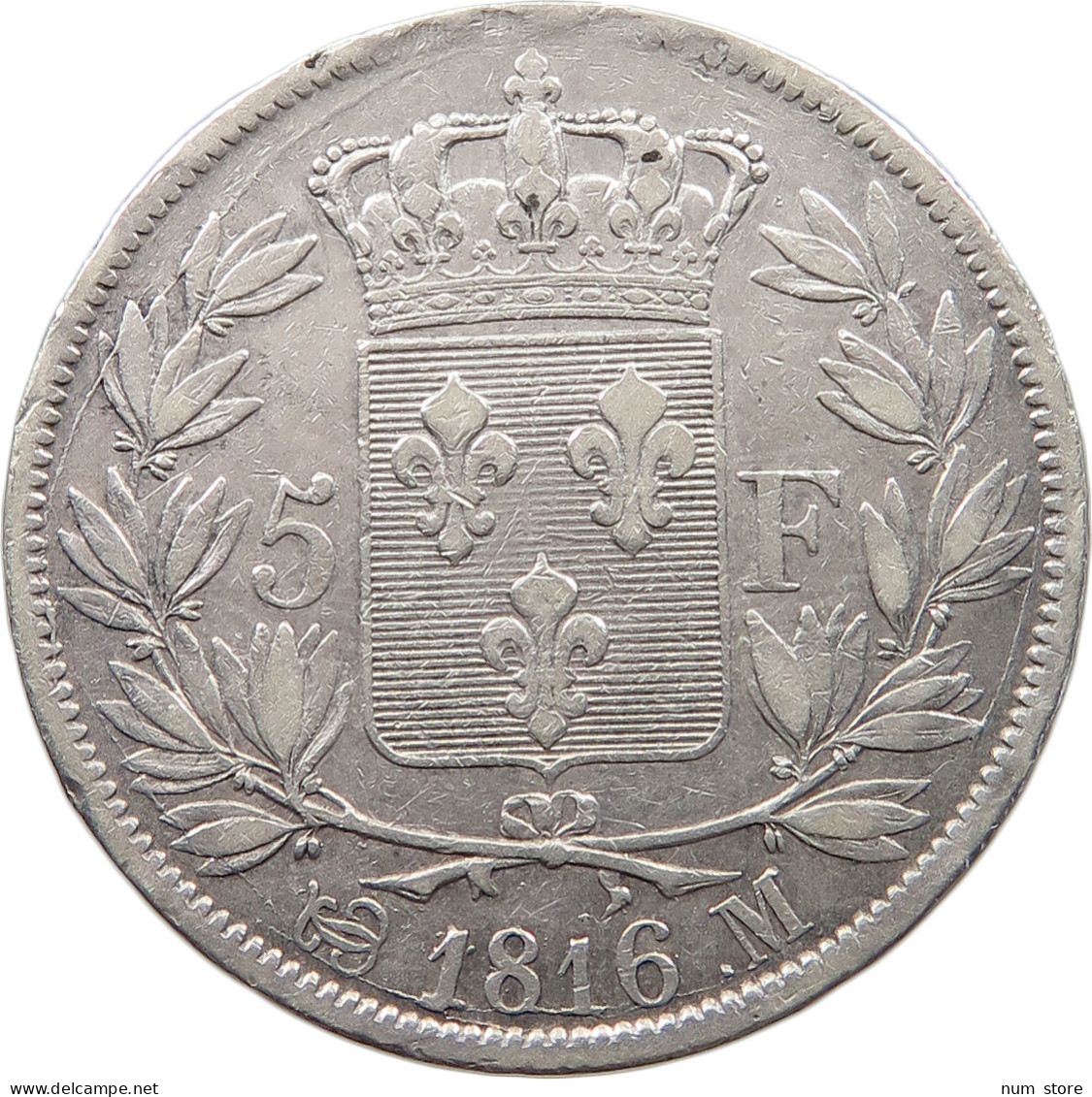 FRANCE 5 FRANCS 1816 M LOUIS XVIII. (1814, 1815-1824) #t120 0117 - 5 Francs